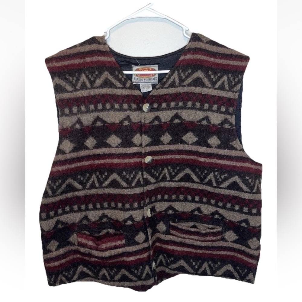 Paragraff VTG Wool Blend Aztec Pattern Button Vest Size L Brown/Red Unisex EUC